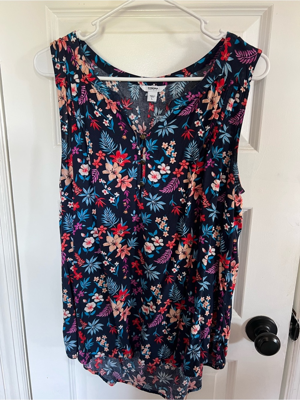 Floral Navy Sleeveless Tank Top - Lightweight Summer Layer